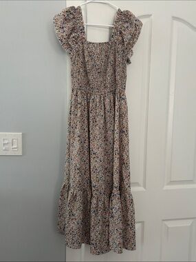 Cupshe Floral Midi Dress in Beige with Blue and Pink Flowers